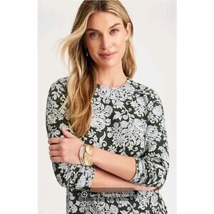 Pure Jill Green White‎ Floral Long Sleeve Pima Cotton Shirttail Tee Shirt Sz MP